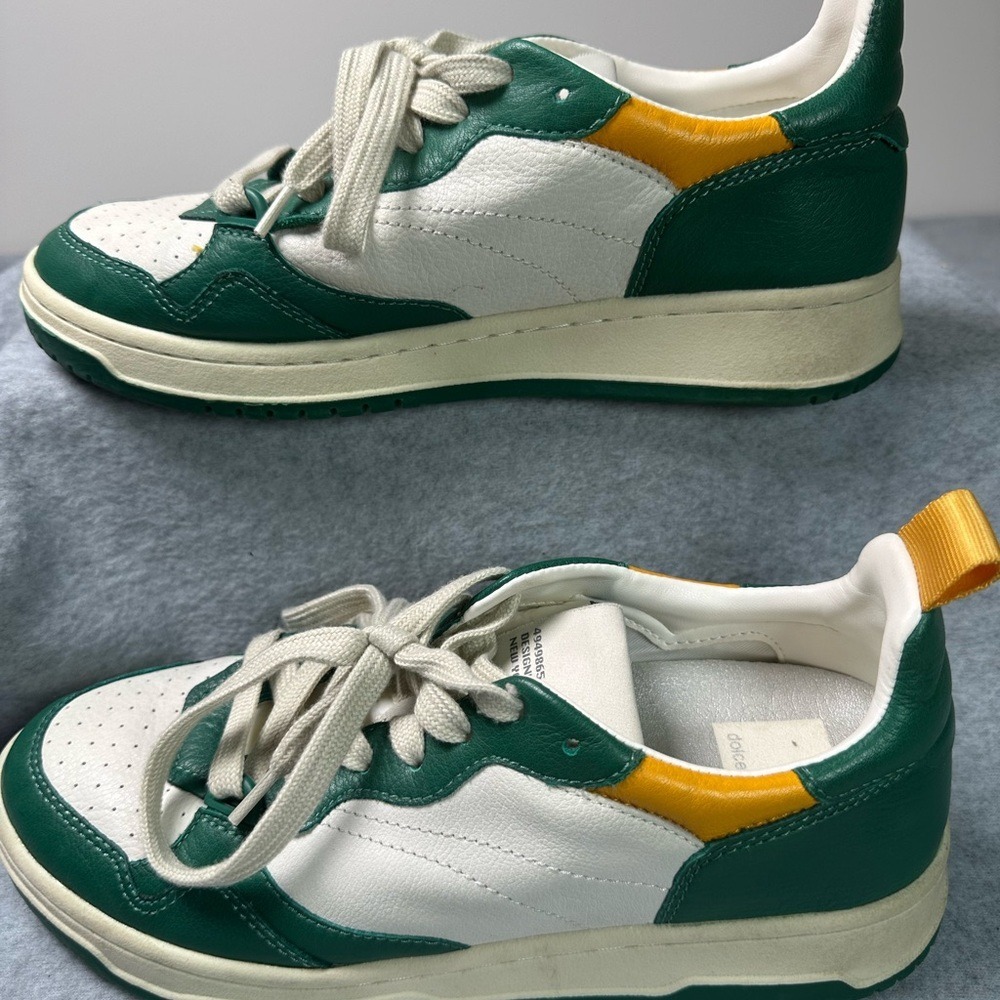 Dolce Vita Women's Leather Sneakers Green White‎ Yellow Lace Up - Picture 5 of 12